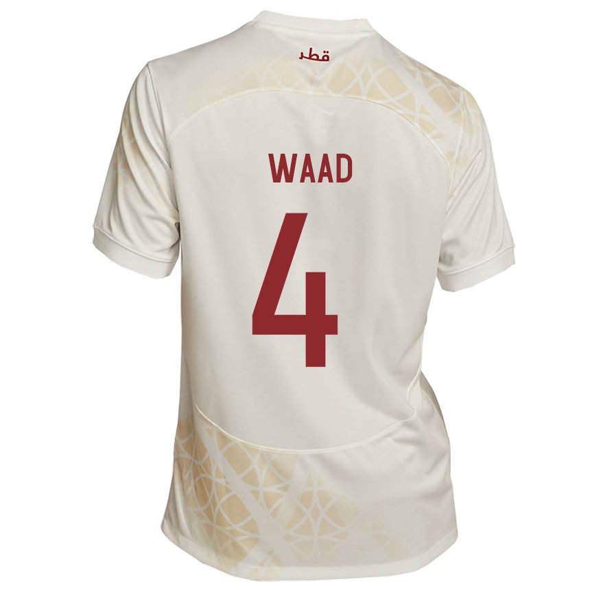 Hombre Camiseta Catar Mohammed Waad #4 Beis Dorado 2ª Equipación 22-24 La Camisa Chile