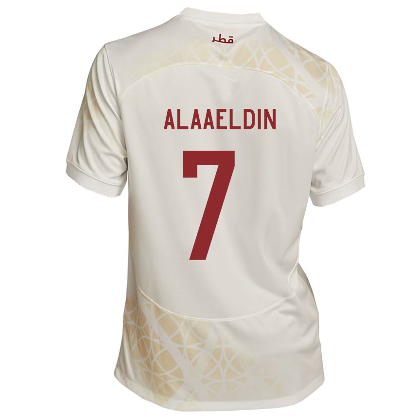 Hombre Camiseta Catar Ahmed Alaaeldin #7 Beis Dorado 2ª Equipación 22-24 La Camisa Chile