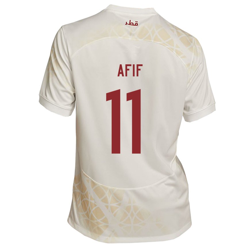 Hombre Camiseta Catar Akram Afif #11 Beis Dorado 2ª Equipación 22-24 La Camisa Chile