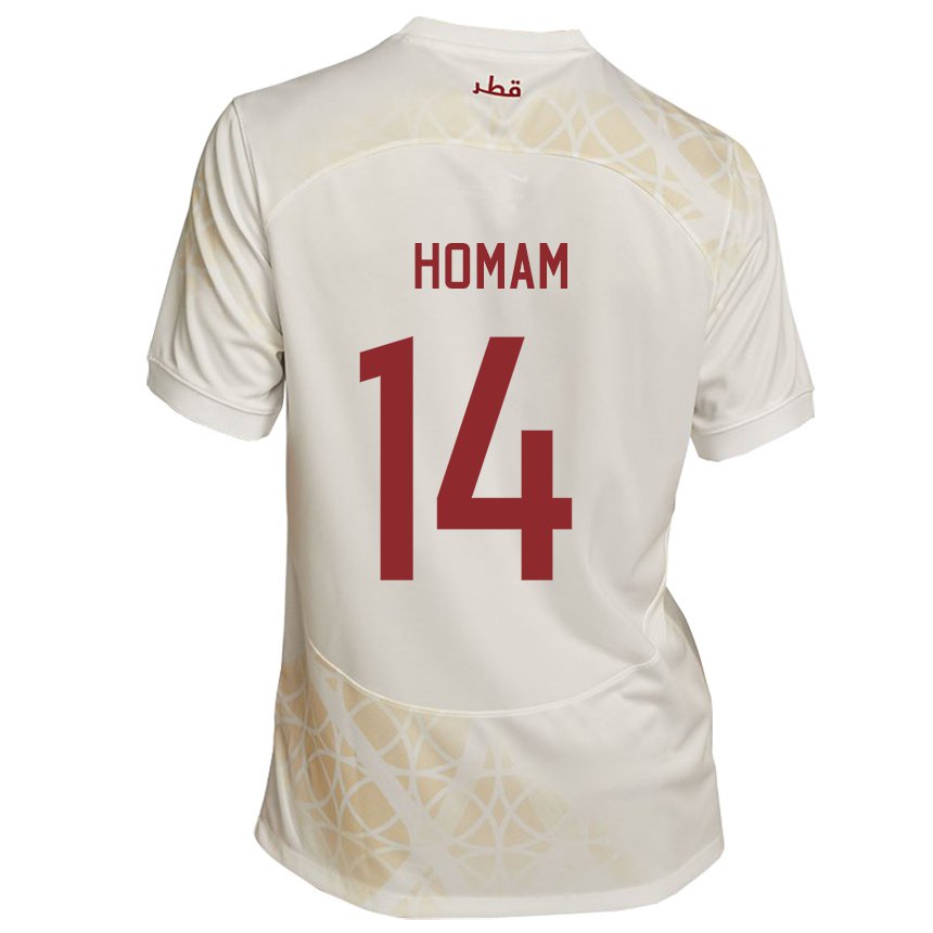 Hombre Camiseta Catar Homam Ahmed #14 Beis Dorado 2ª Equipación 22-24 La Camisa Chile