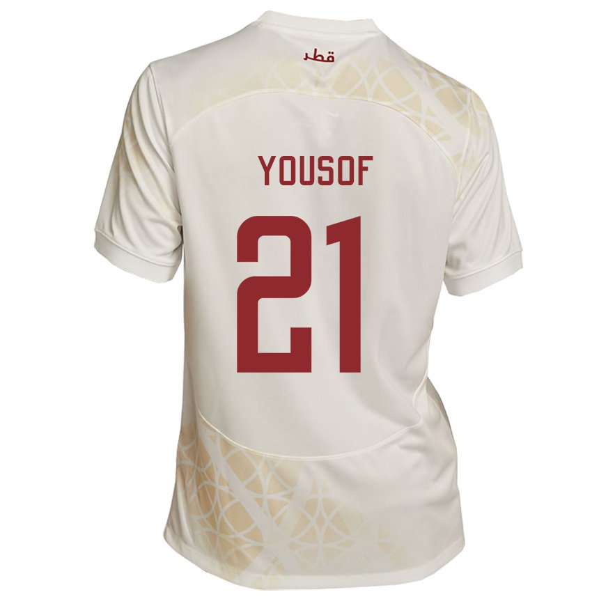 Hombre Camiseta Catar Yousof Hassan #21 Beis Dorado 2ª Equipación 22-24 La Camisa Chile