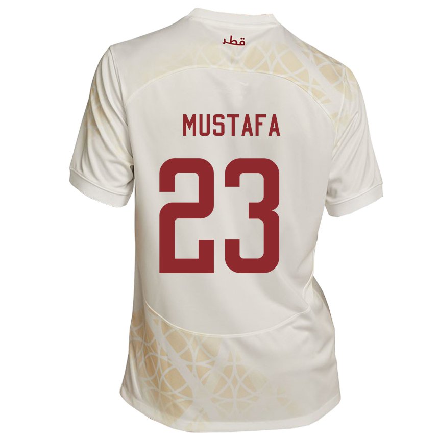 Hombre Camiseta Catar Mustafa Mashaal #23 Beis Dorado 2ª Equipación 22-24 La Camisa Chile