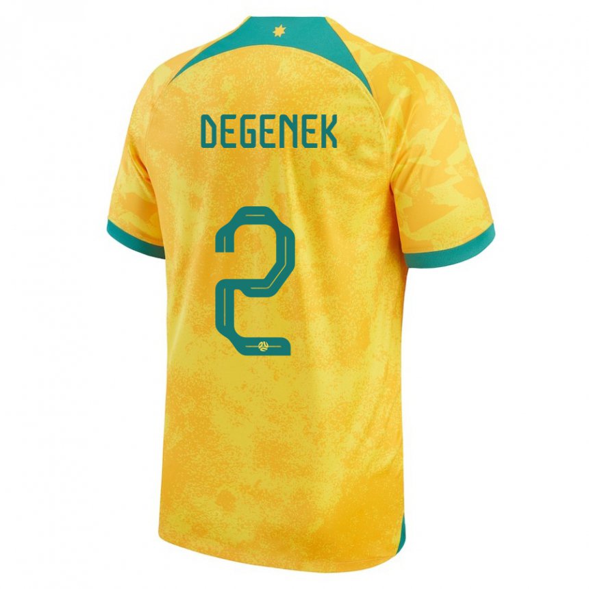 Mujer Camiseta Australia Milos Degenek #2 Dorado 1ª Equipación 22-24 La Camisa Chile