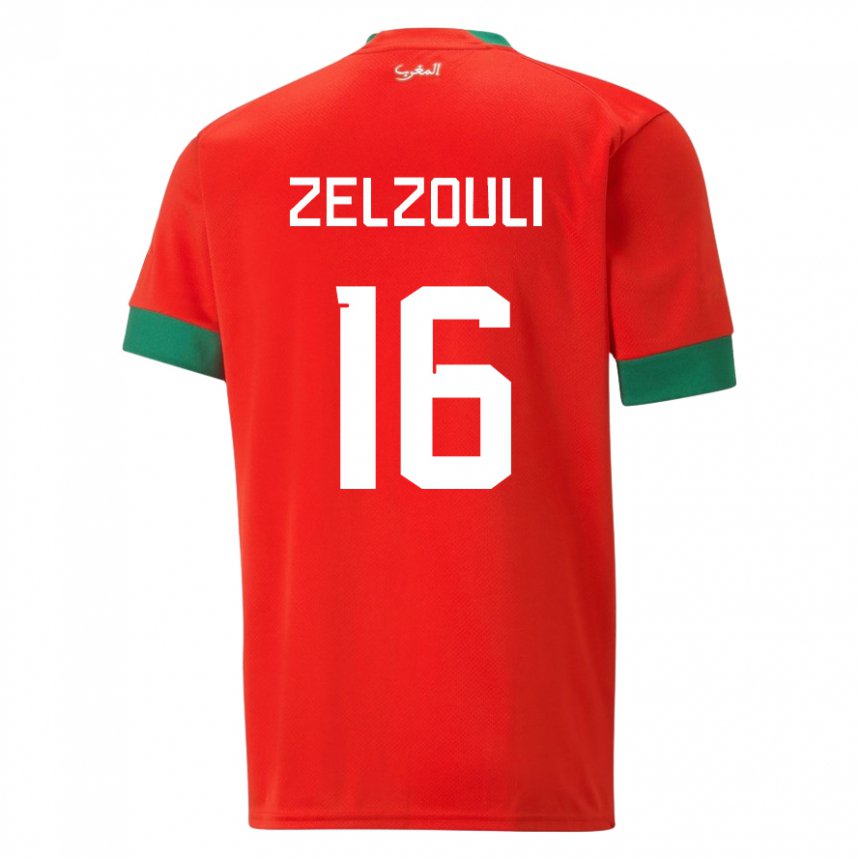 Mujer Camiseta Marruecos Abdessamad Zelzouli #16 Rojo 1ª Equipación 22-24 La Camisa Chile
