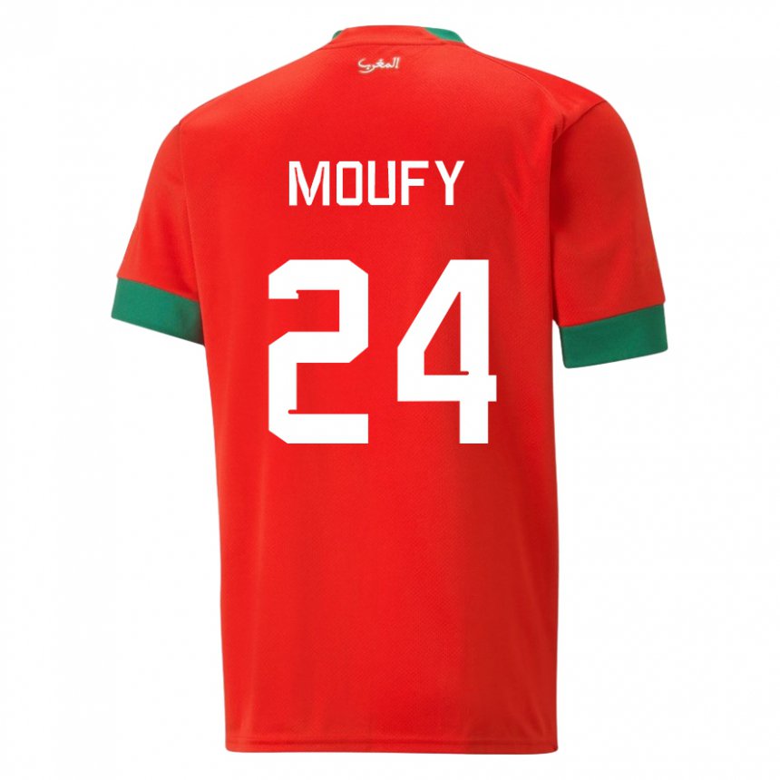 Mujer Camiseta Marruecos Fahd Moufy #24 Rojo 1ª Equipación 22-24 La Camisa Chile