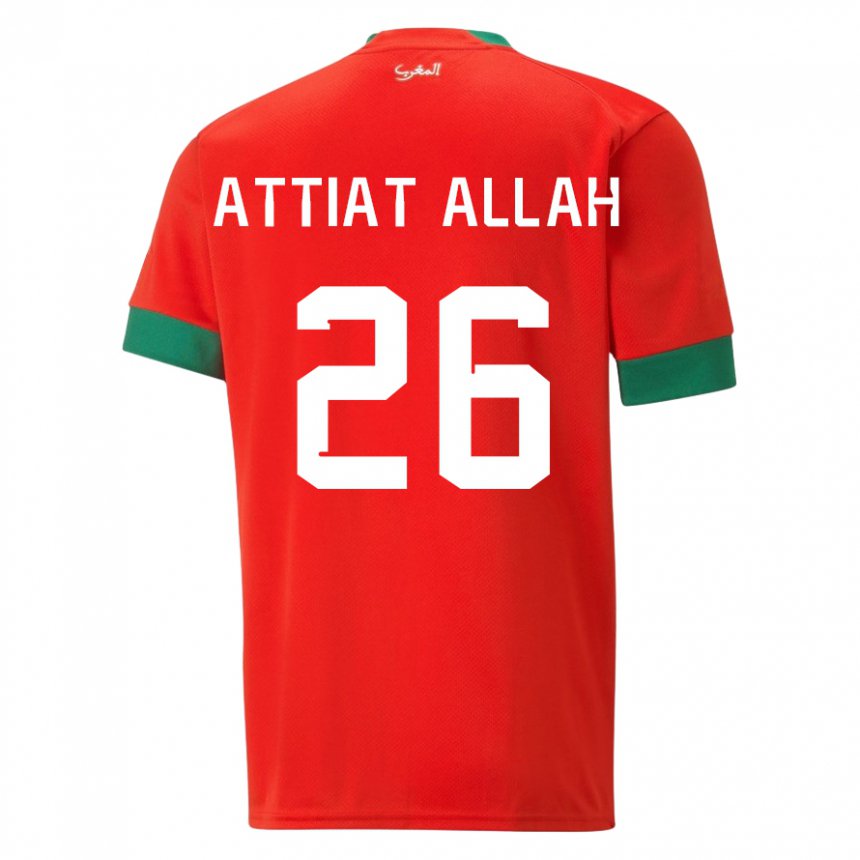 Mujer Camiseta Marruecos Yahia Attiat-allah #26 Rojo 1ª Equipación 22-24 La Camisa Chile