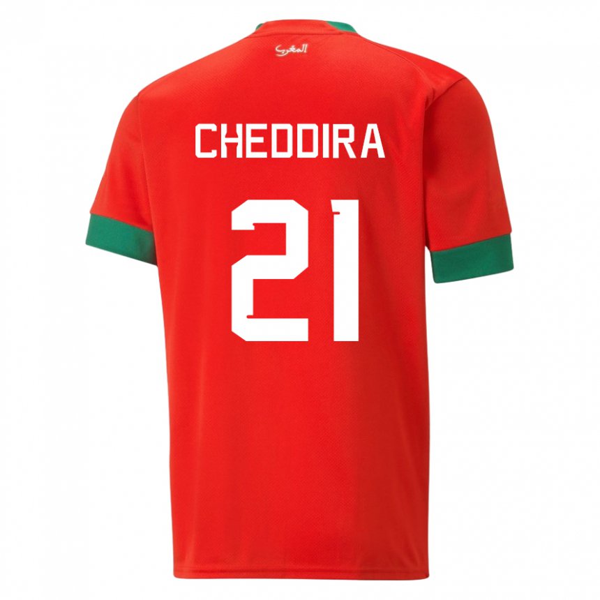 Mujer Camiseta Marruecos Walid Cheddira #21 Rojo 1ª Equipación 22-24 La Camisa Chile