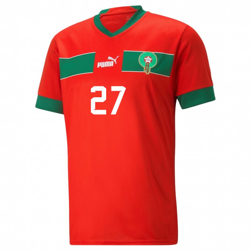 Mujer Camiseta Marruecos Soufiane Rahimi #27 Rojo 1ª Equipación 22-24 La Camisa Chile