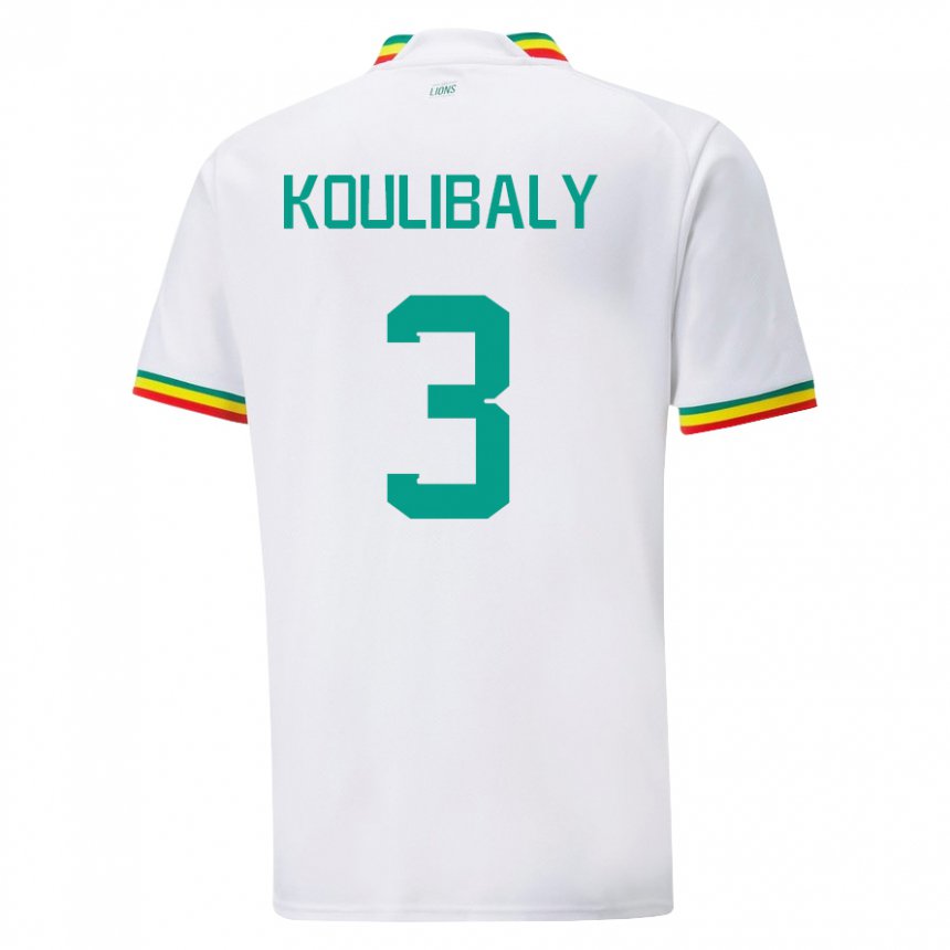 Mujer Camiseta Senegal Kalidou Koulibaly #3 Blanco 1ª Equipación 22-24 La Camisa Chile