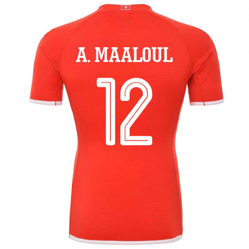 Mujer Camiseta Túnez Ali Maaloul #12 Rojo 1ª Equipación 22-24 La Camisa Chile
