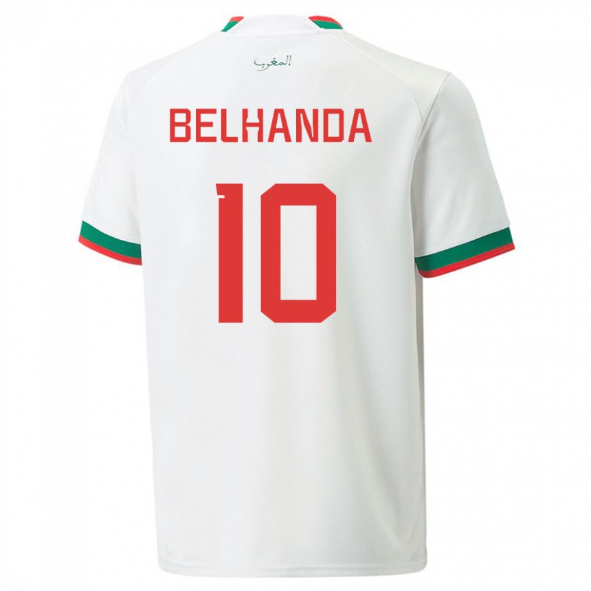 Mujer Camiseta Marruecos Youness Belhanda #10 Blanco 2ª Equipación 22-24 La Camisa Chile