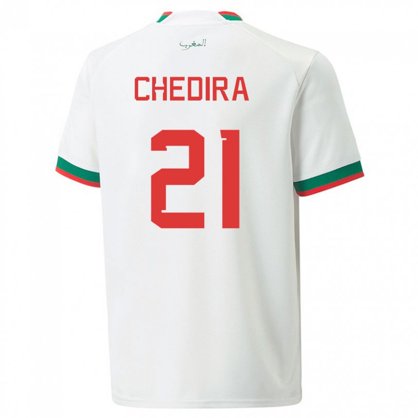 Mujer Camiseta Marruecos Walid Chedira #21 Blanco 2ª Equipación 22-24 La Camisa Chile