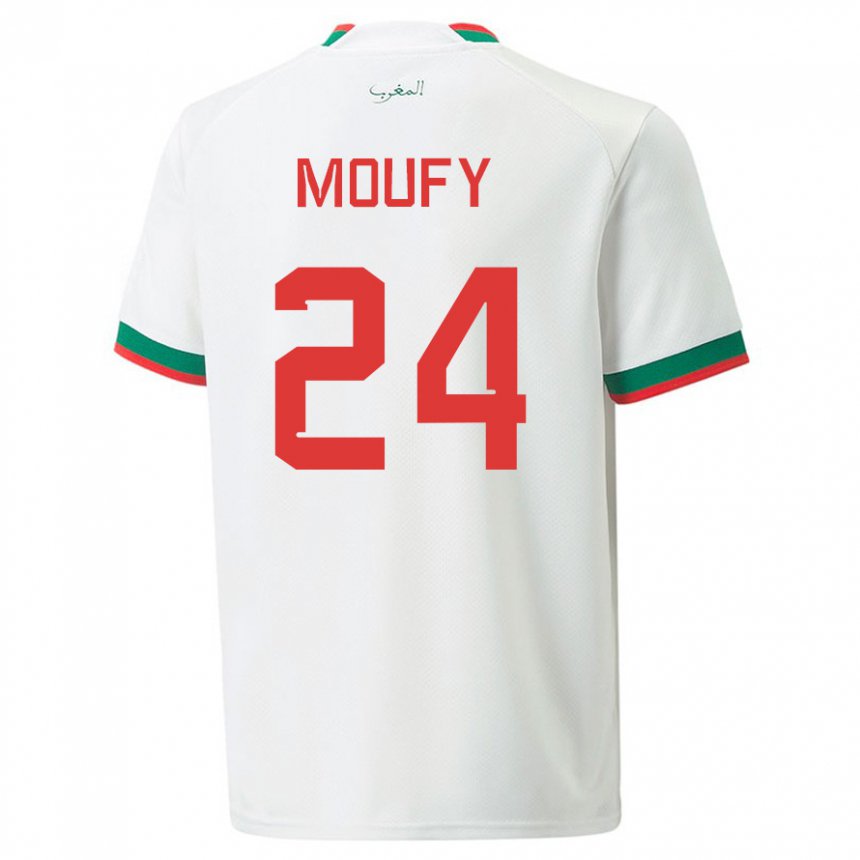 Mujer Camiseta Marruecos Fahd Moufy #24 Blanco 2ª Equipación 22-24 La Camisa Chile