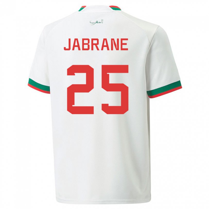 Mujer Camiseta Marruecos Yahya Jabrane #25 Blanco 2ª Equipación 22-24 La Camisa Chile