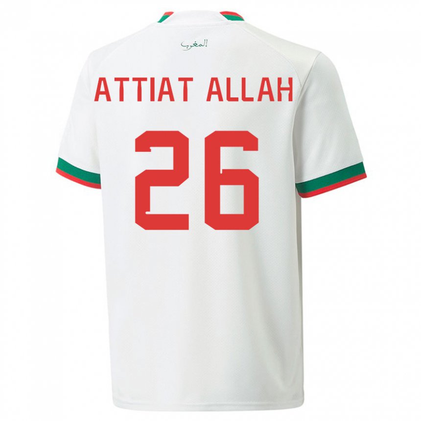 Mujer Camiseta Marruecos Yahia Attiat-allah #26 Blanco 2ª Equipación 22-24 La Camisa Chile