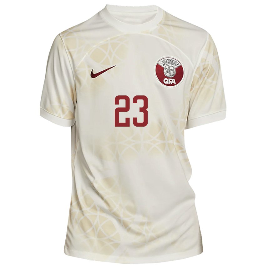 Mujer Camiseta Catar Mustafa Mashaal #23 Beis Dorado 2ª Equipación 22-24 La Camisa Chile