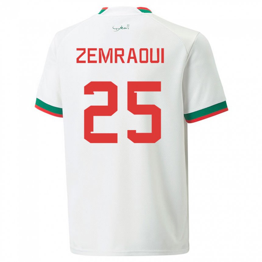 Niño Camiseta Marruecos Oussama Zemraoui #25 Blanco 2ª Equipación 22-24 La Camisa Chile