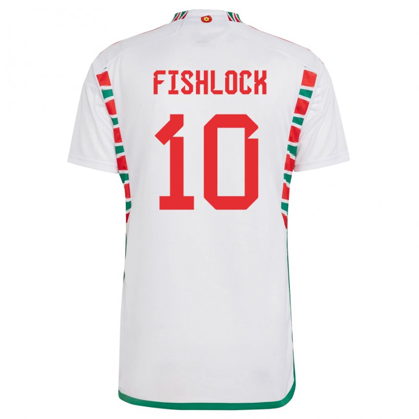 Niño Camiseta Gales Jessica Fishlock #10 Blanco 2ª Equipación 22-24 La Camisa Chile