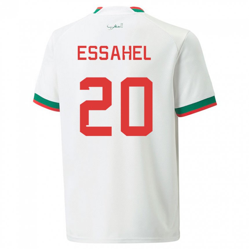 Niño Camiseta Marruecos Mohammed Amine Essahel #20 Blanco 2ª Equipación 22-24 La Camisa Chile