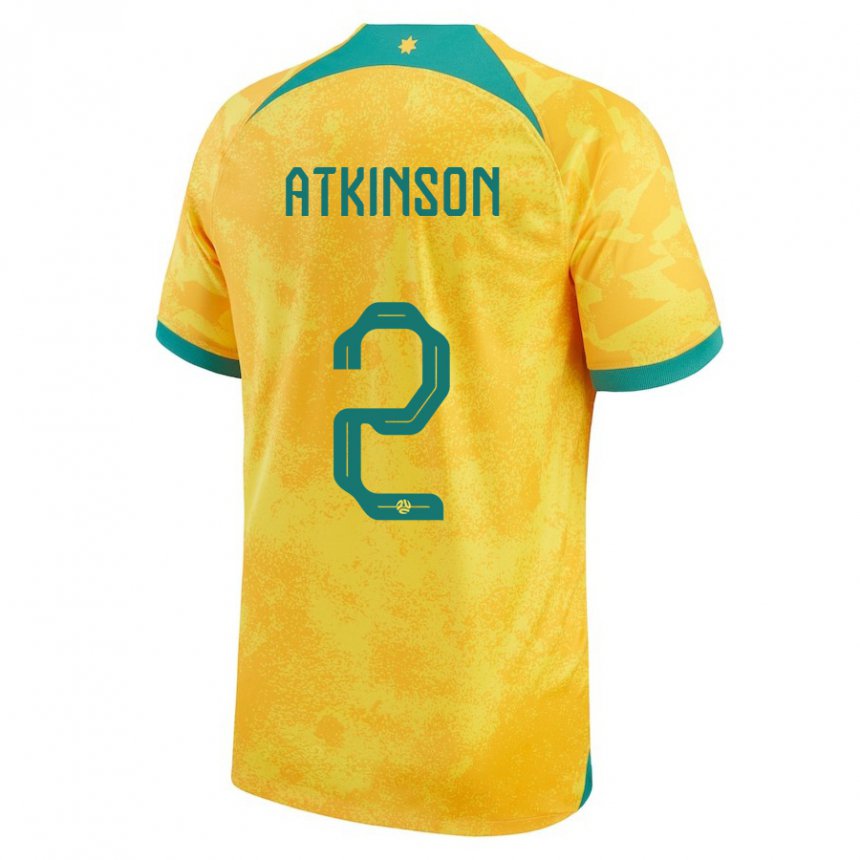 Hombre Camiseta Australia Nathaniel Atkinson #2 Dorado 1ª Equipación 22-24 La Camisa Chile