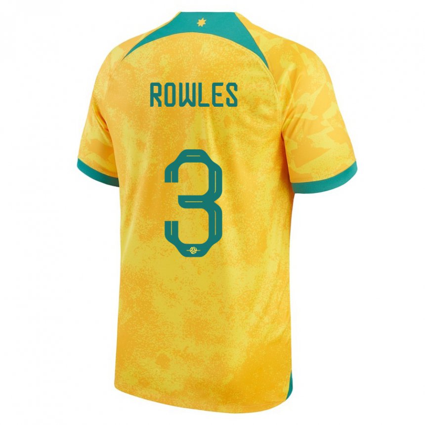 Hombre Camiseta Australia Kye Rowles #3 Dorado 1ª Equipación 22-24 La Camisa Chile