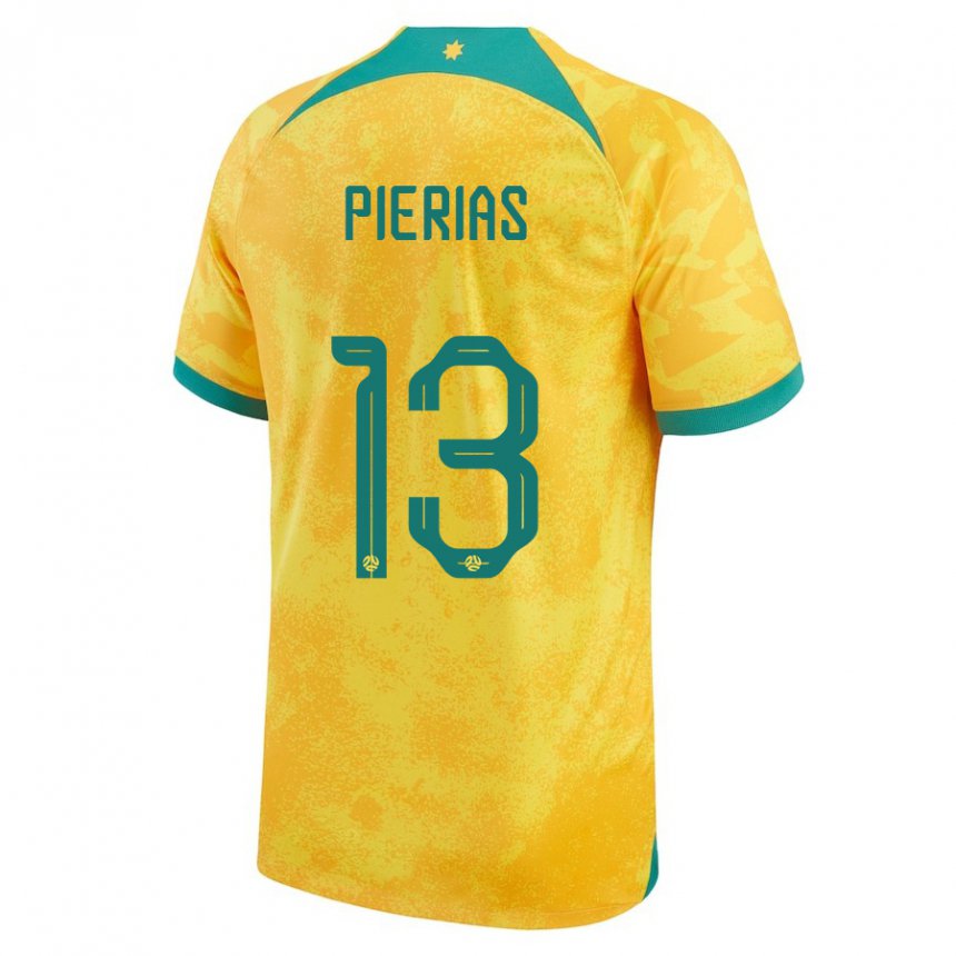 Hombre Camiseta Australia Dylan Pierias #13 Dorado 1ª Equipación 22-24 La Camisa Chile