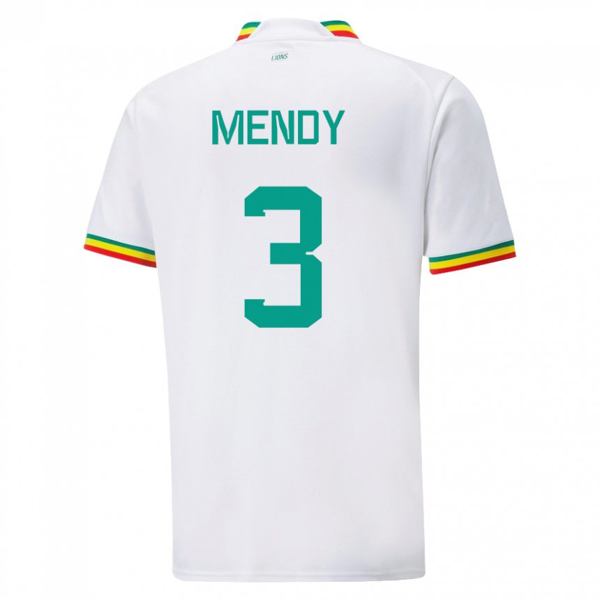 Hombre Camiseta Senegal Formose Mendy #3 Blanco 1ª Equipación 22-24 La Camisa Chile