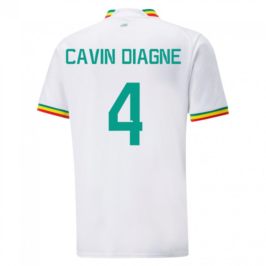 Hombre Camiseta Senegal Cavin Diagne #4 Blanco 1ª Equipación 22-24 La Camisa Chile