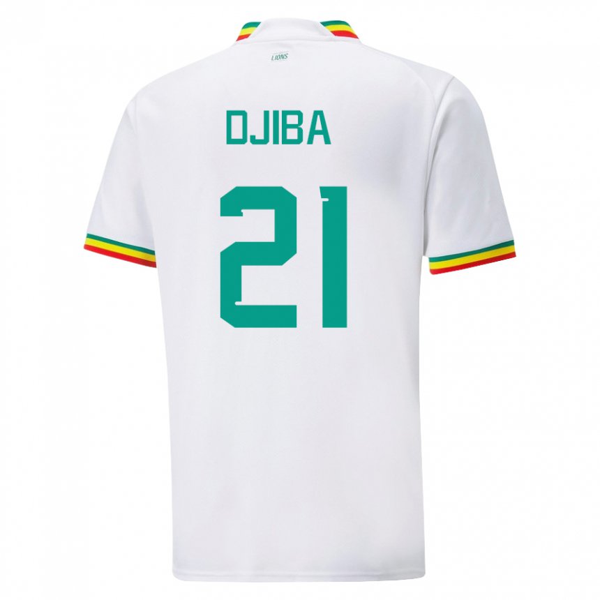 Hombre Camiseta Senegal Francois Djiba #21 Blanco 1ª Equipación 22-24 La Camisa Chile