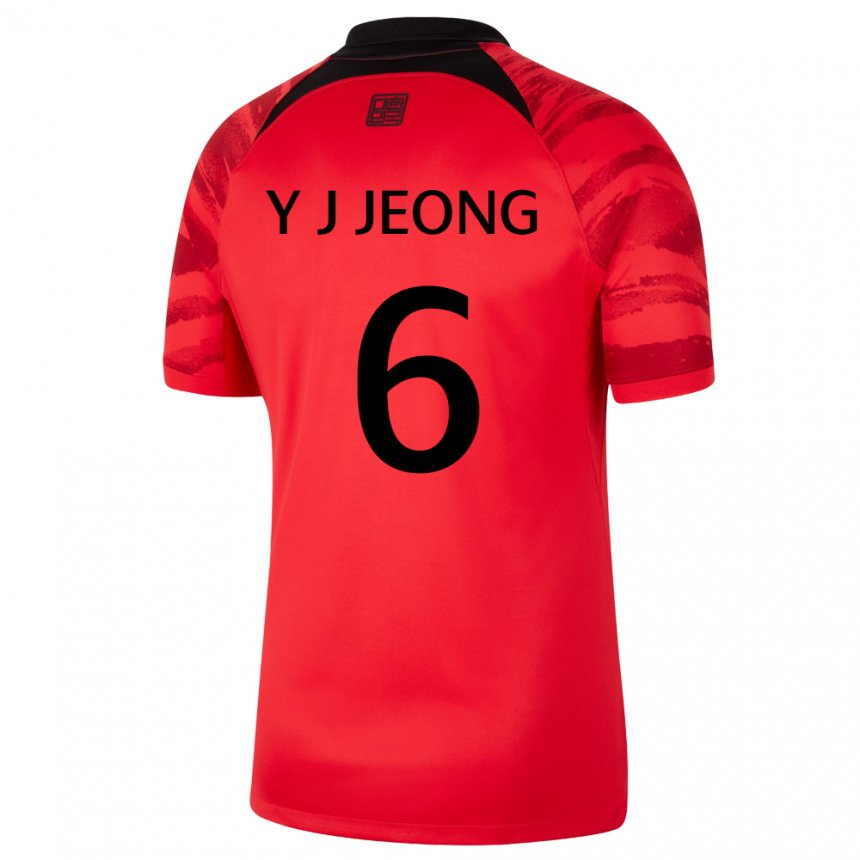 Hombre Camiseta Corea Del Sur Jeong Yu Jin #6 Negro Rojo 1ª Equipación 22-24 La Camisa Chile