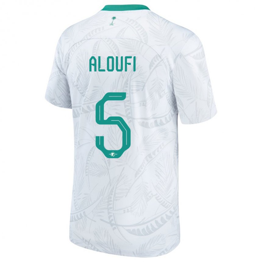 Hombre Camiseta Arabia Saudita Mohammed Aloufi #5 Blanco 1ª Equipación 22-24 La Camisa Chile