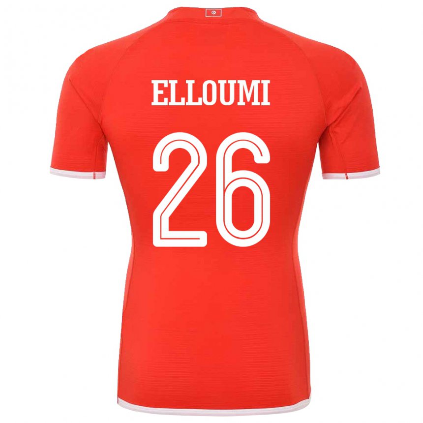 Hombre Camiseta Túnez Khalil Elloumi #26 Rojo 1ª Equipación 22-24 La Camisa Chile