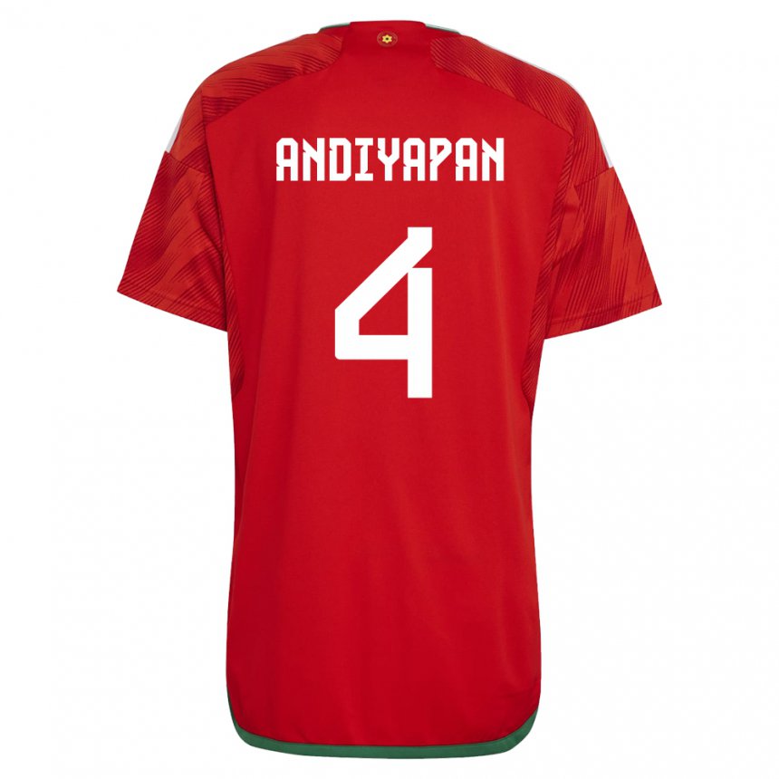 Hombre Camiseta Gales William Andiyapan #4 Rojo 1ª Equipación 22-24 La Camisa Chile