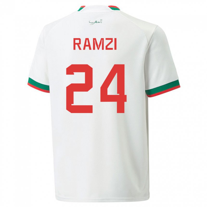 Hombre Camiseta Marruecos Achraf Ramzi #24 Blanco 2ª Equipación 22-24 La Camisa Chile