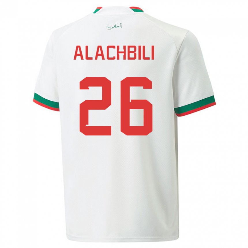 Hombre Camiseta Marruecos Taha Alachbili #26 Blanco 2ª Equipación 22-24 La Camisa Chile