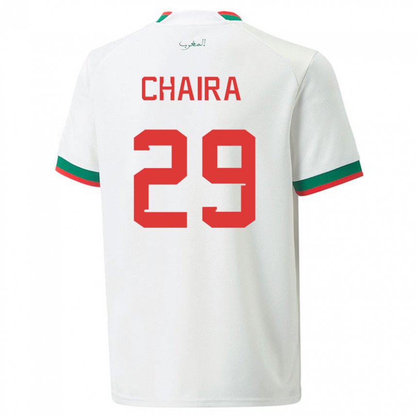 Hombre Camiseta Marruecos Ilyas Chaira #29 Blanco 2ª Equipación 22-24 La Camisa Chile