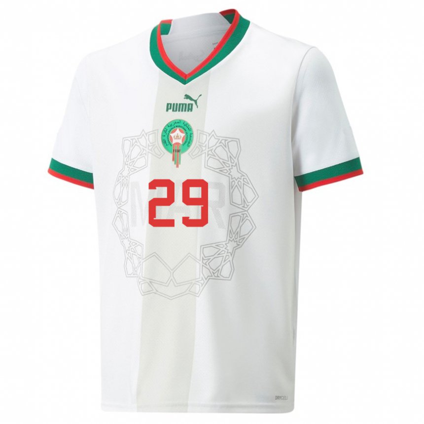 Hombre Camiseta Marruecos Ilyas Chaira #29 Blanco 2ª Equipación 22-24 La Camisa Chile