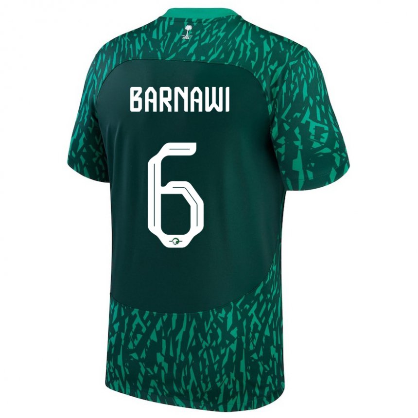 Hombre Camiseta Arabia Saudita Mohammed Barnawi #6 Verde Oscuro 2ª Equipación 22-24 La Camisa Chile