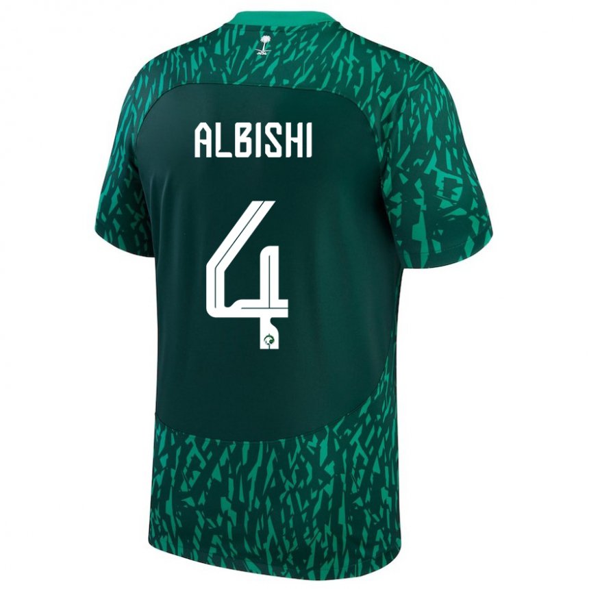 Hombre Camiseta Arabia Saudita Abdullah Albishi #4 Verde Oscuro 2ª Equipación 22-24 La Camisa Chile