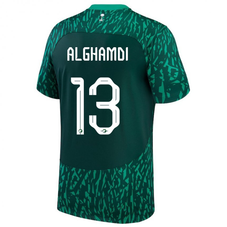 Hombre Camiseta Arabia Saudita Hazzaa Alghamdi #13 Verde Oscuro 2ª Equipación 22-24 La Camisa Chile
