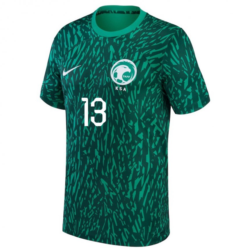 Hombre Camiseta Arabia Saudita Hazzaa Alghamdi #13 Verde Oscuro 2ª Equipación 22-24 La Camisa Chile
