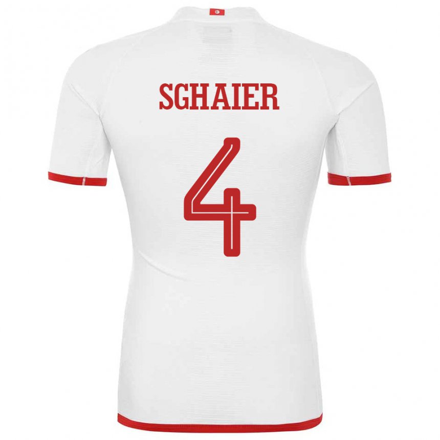 Hombre Camiseta Túnez Makrem Sghaier #4 Blanco 2ª Equipación 22-24 La Camisa Chile