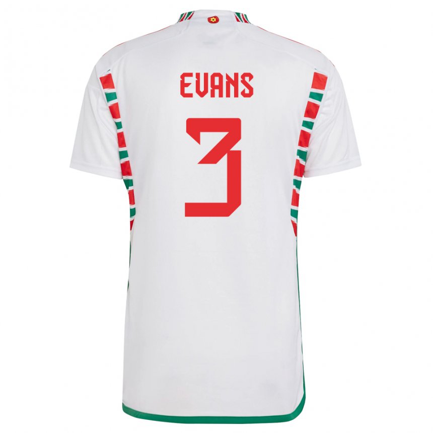 Hombre Camiseta Gales Gemma Evans #3 Blanco 2ª Equipación 22-24 La Camisa Chile