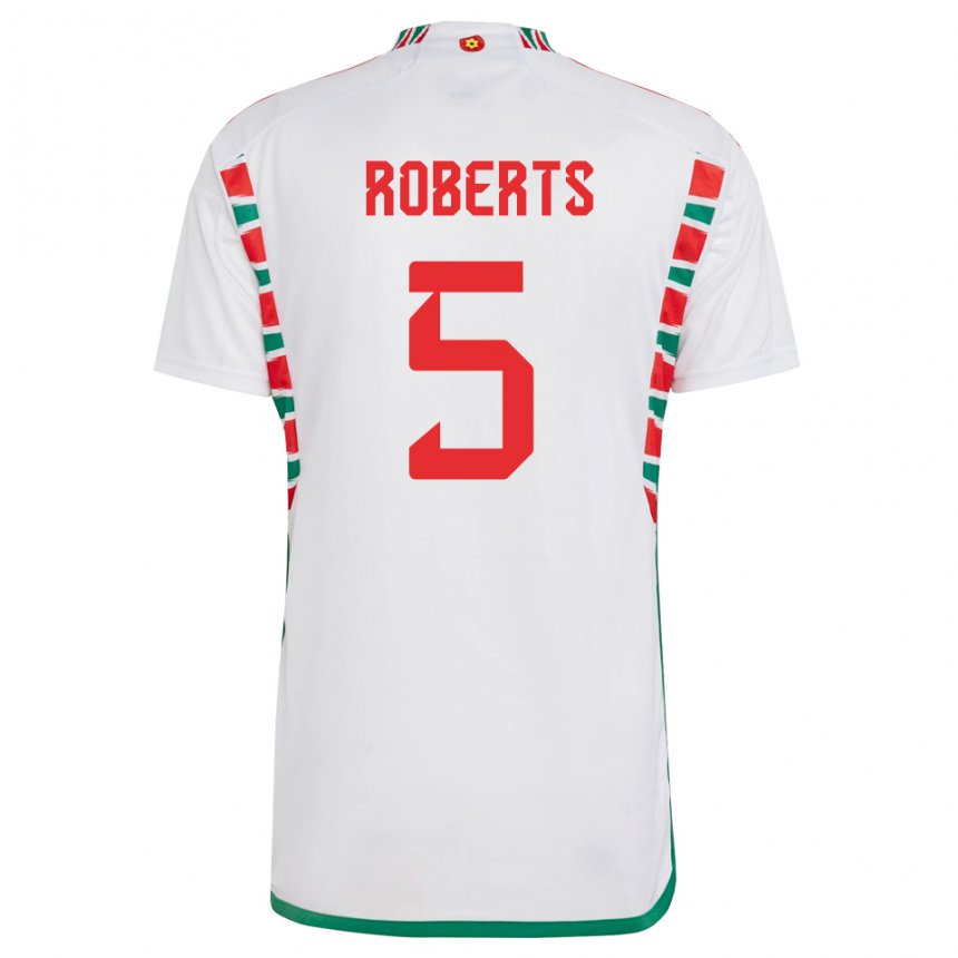 Hombre Camiseta Gales Rhiannon Roberts #5 Blanco 2ª Equipación 22-24 La Camisa Chile