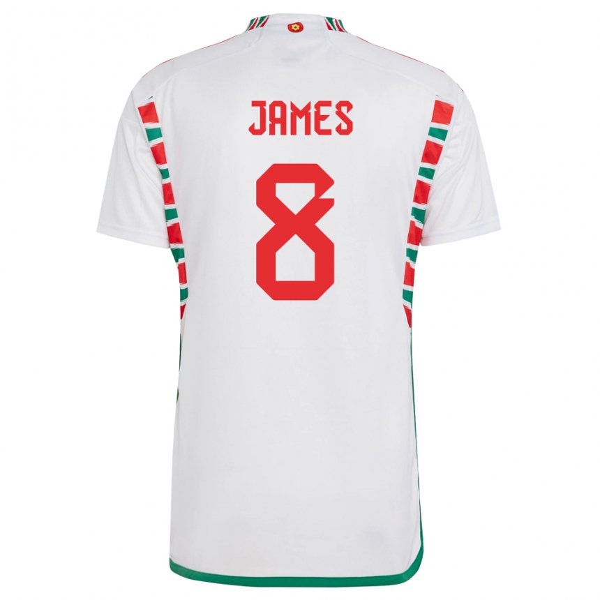 Hombre Camiseta Gales Angharad James #8 Blanco 2ª Equipación 22-24 La Camisa Chile