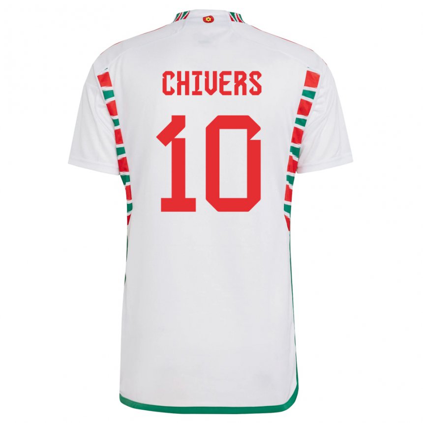 Hombre Camiseta Gales Chloe Chivers #10 Blanco 2ª Equipación 22-24 La Camisa Chile