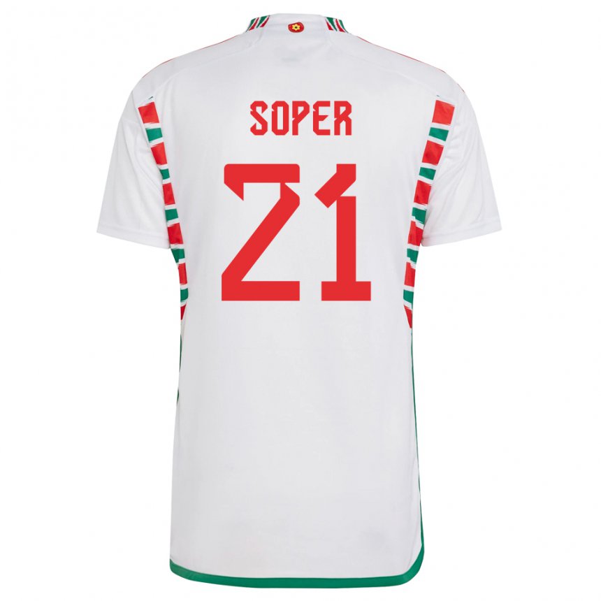 Hombre Camiseta Gales Poppy Soper #21 Blanco 2ª Equipación 22-24 La Camisa Chile