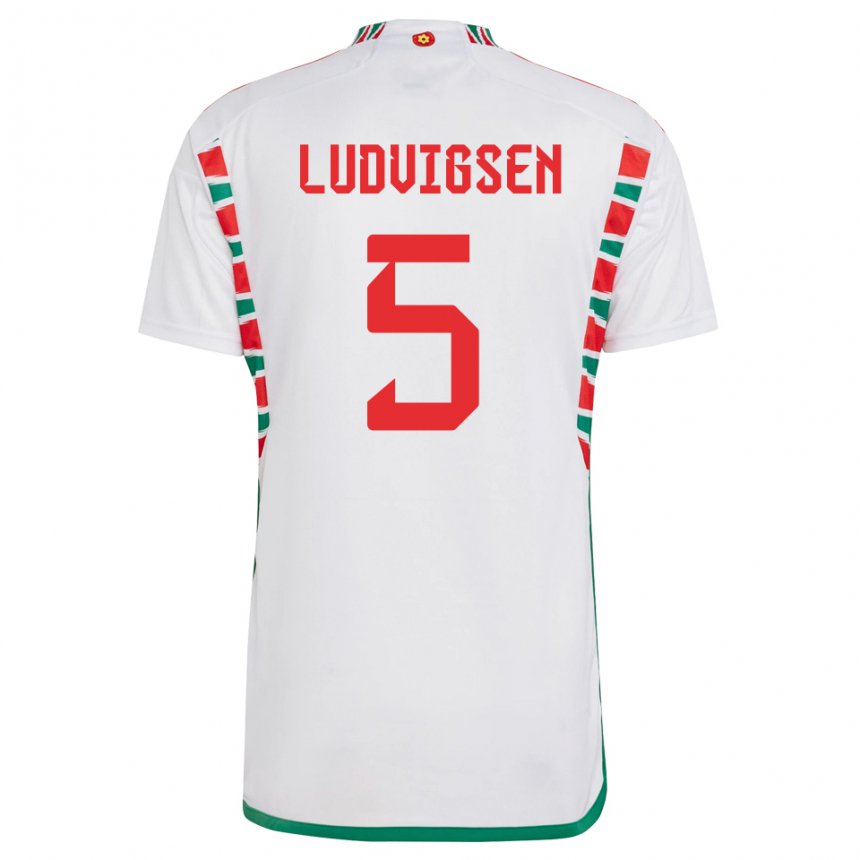 Hombre Camiseta Gales Kai Ludvigsen #5 Blanco 2ª Equipación 22-24 La Camisa Chile