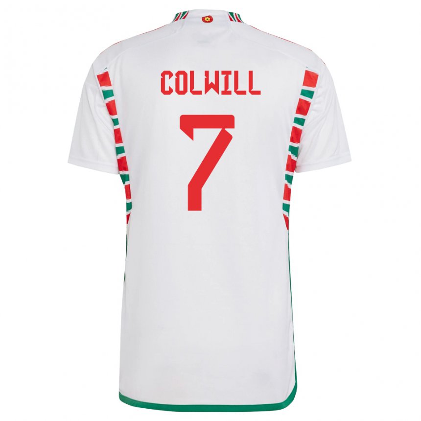 Hombre Camiseta Gales Joel Colwill #7 Blanco 2ª Equipación 22-24 La Camisa Chile