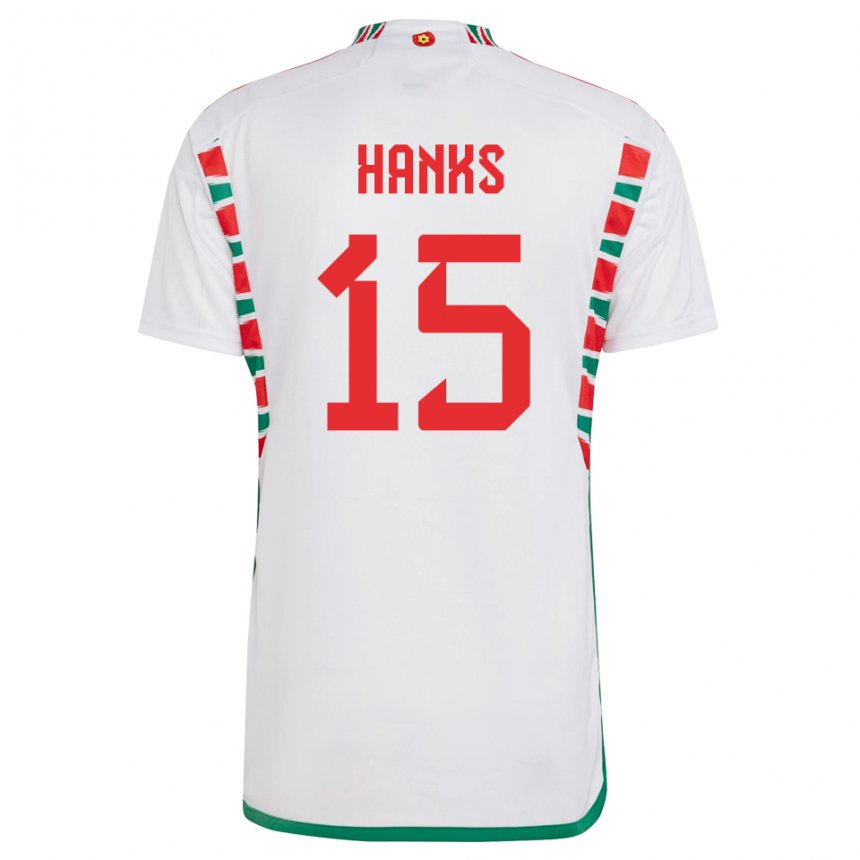 Hombre Camiseta Gales Justin Hanks #15 Blanco 2ª Equipación 22-24 La Camisa Chile